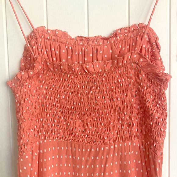 CLEOBELLA Coral Peach Pink Polka Dot Emily Sleeveless Midi Slip Dress Size Small - Picture 8 of 11
